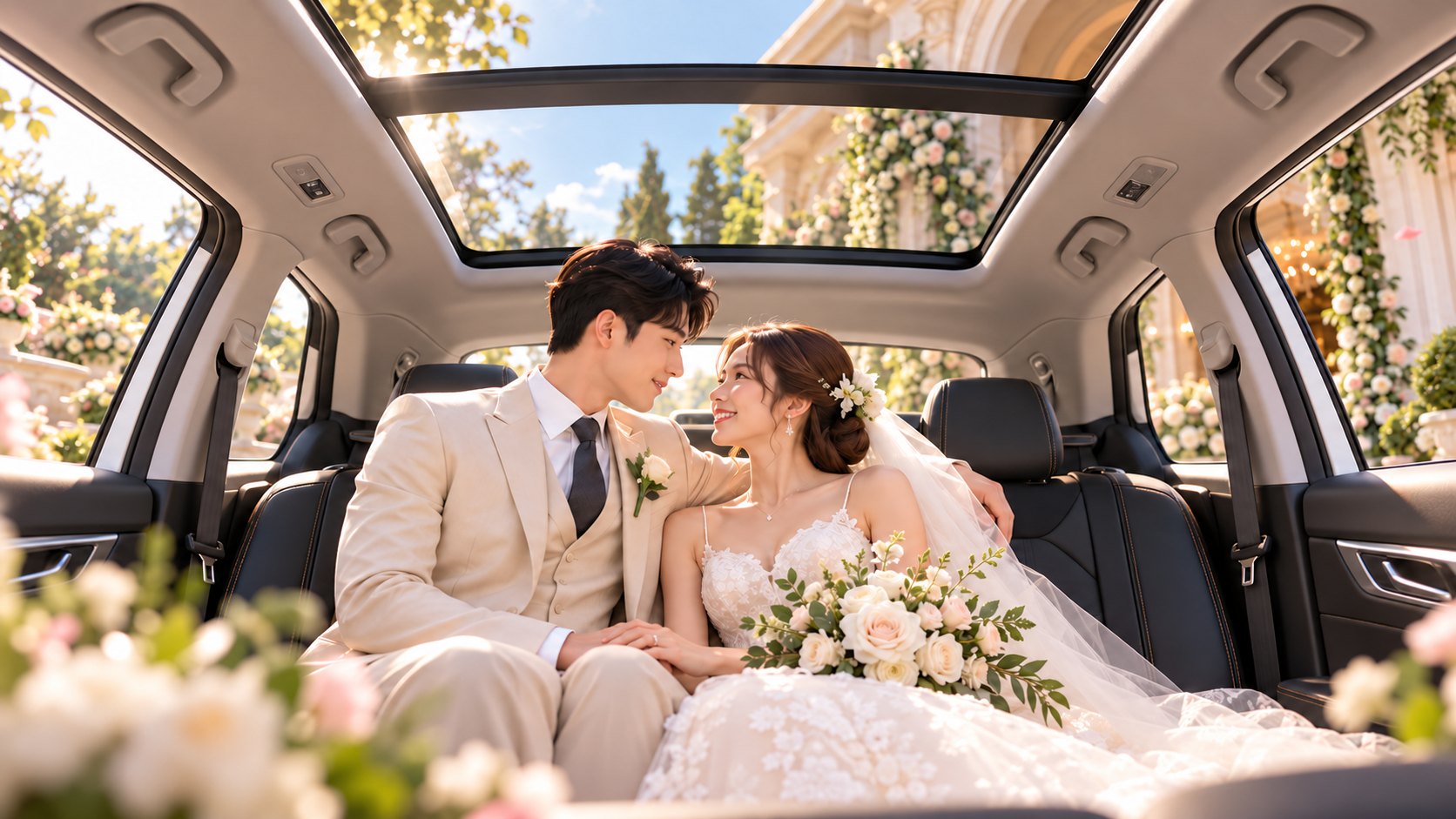Romantic car interior and sunroof